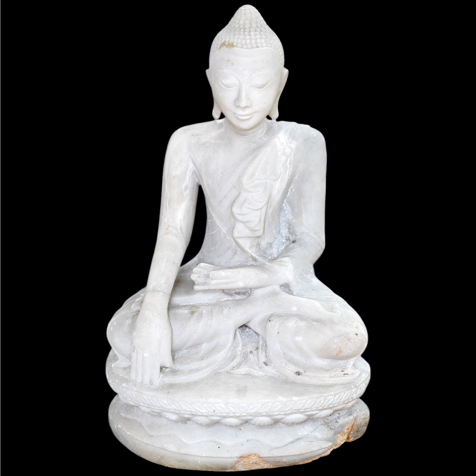 A 19th century Burmese alabaster model of a seated Buddha, 45cm. Condition - fair to good